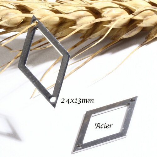 2 connecteurs acier inoxydable forme losange petit modèle  24x13mm