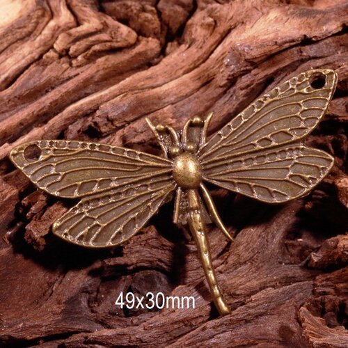 2 pendentifs breloques connecteurs libellules bronze 49x30mm