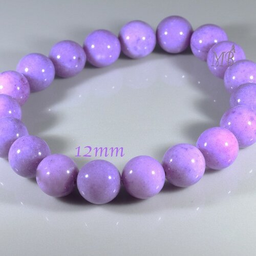 8 perles pierre jade lilas/mauve ronde  12mm