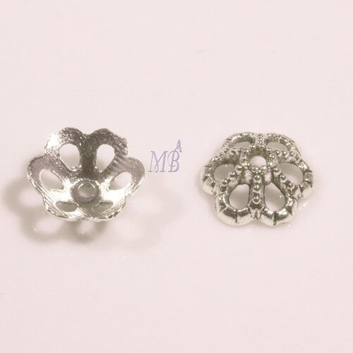 20 calottes coupelle argenté fleurs ciselées  9x3,5mm