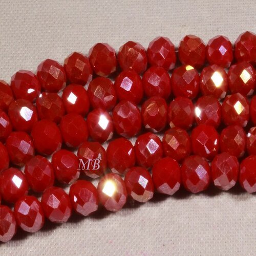 30 perles boulier en verre facettée rouge prisme doré  4x3mm