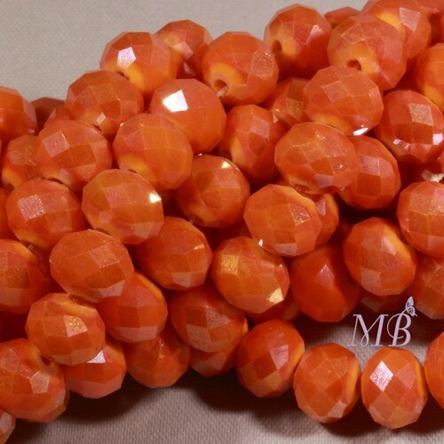 50 perles boulier en verre facetté orange brillant  8mm