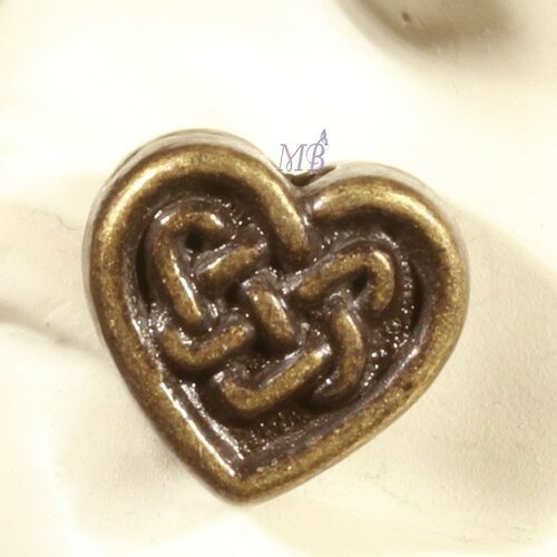 10 perles intercalaires plates coeur bronze 8,5x9,5mm