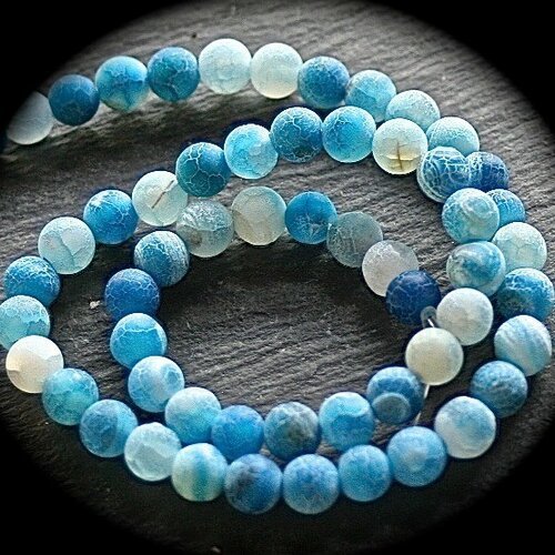 20 perles d'agates givrée craquelées bleu lagon 4mm