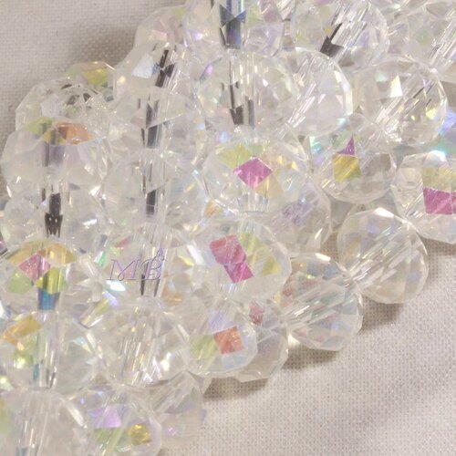 20 perles boulier en verre facetté blanc transparent prisme violet /jaune 8mm