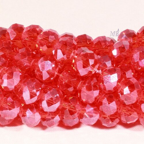 Lot de 50 perles boulier en verre facetté rouge cerise  8x5mm