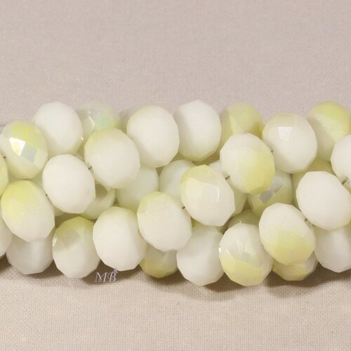 Lot de 50 perles boulier en verre facetté blanc prisme jaune  8mm