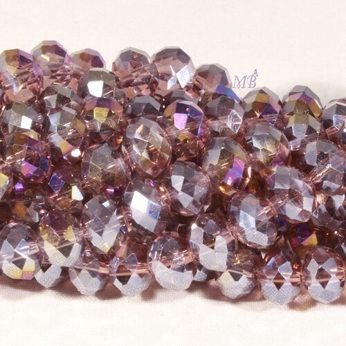 20 perles boulier en verre facetté prune prisme violet/doré 8x5mm