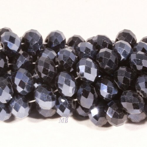 Lot de 50 perles boulier en verre facetté noir de geai prisme  8x5mm