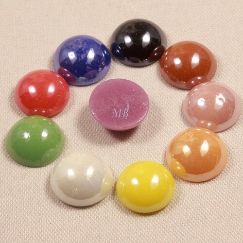 10 cabochons multicolore verre nacré 10mm