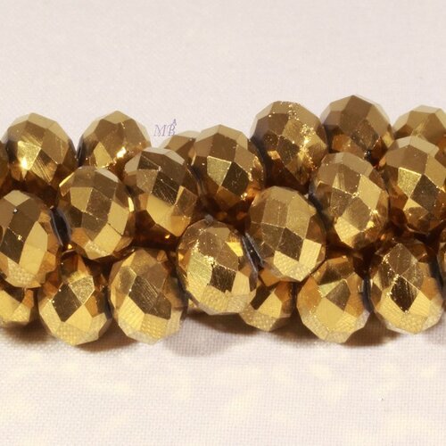 Lot de 50 perles boulier en verre facetté "gold" 8x5mm