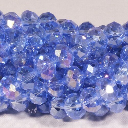 20 perles boulier en verre facetté bleu  8x5mm