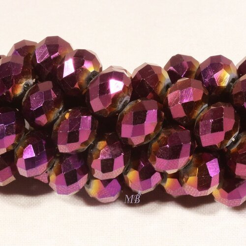 20 perles boulier en verre facettée prune/framboise à prisme doré  8mm