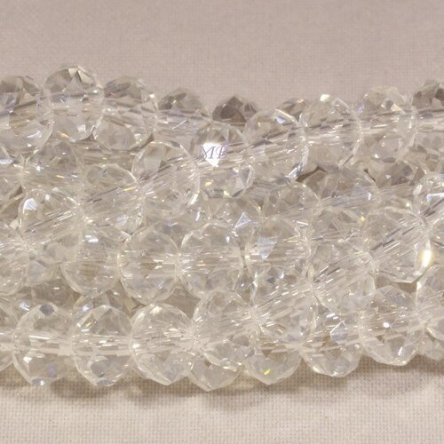 Lot de 50 perles boulier en verre facettée blanc transparent 6x4mm