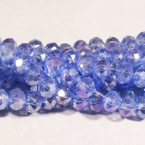 20 perles boulier en verre facettée bleu ciel prisme mauve   6x4mm