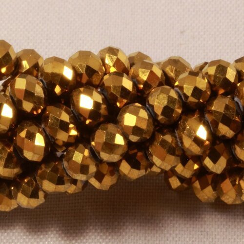 Lot de 50 perles boulier en verre facettée or doré   4x3mm