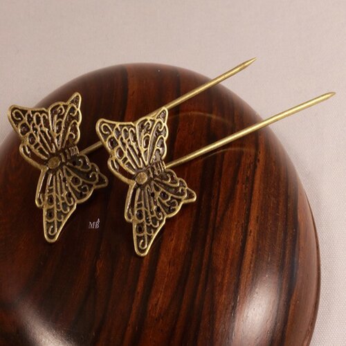 6 pics à cheveux motifs papillon en laiton  bronze 58mm