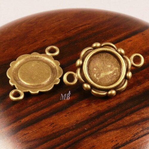 6 supports cabochon connecteur  couleur bronze diamètre 10mm