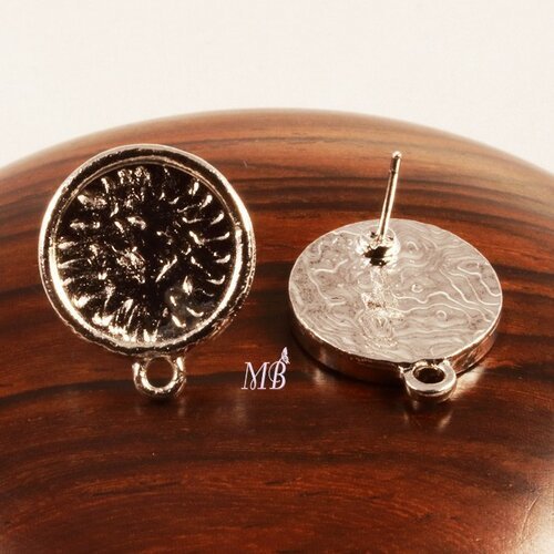 10 boucle d'oreille clou argenté  support cabochon 14mm