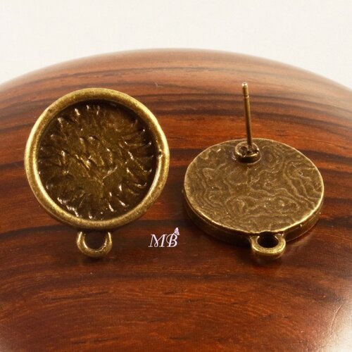 10 boucle d'oreille clou bronze support cabochon 14mm