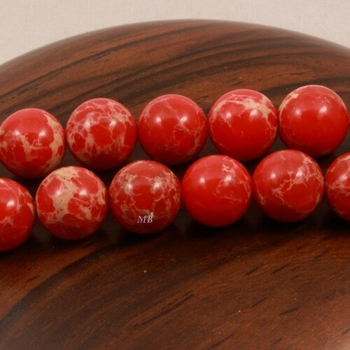 10 perles régalite rouge marbrée ronde diamètre 8mm
