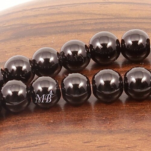 10 perles onyx noir ronde diamètre  6mm