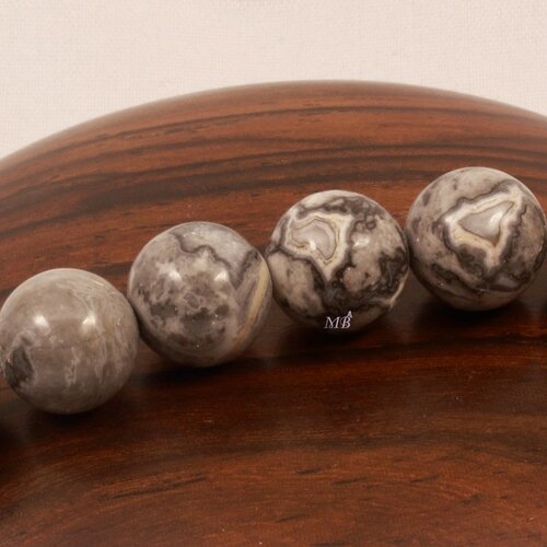 10 perles de jaspe paysage gris marbré 10mm