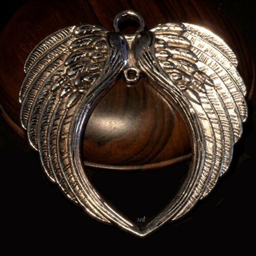 1 grand  support pendentif double aile d'ange métal argenté 74x69mm