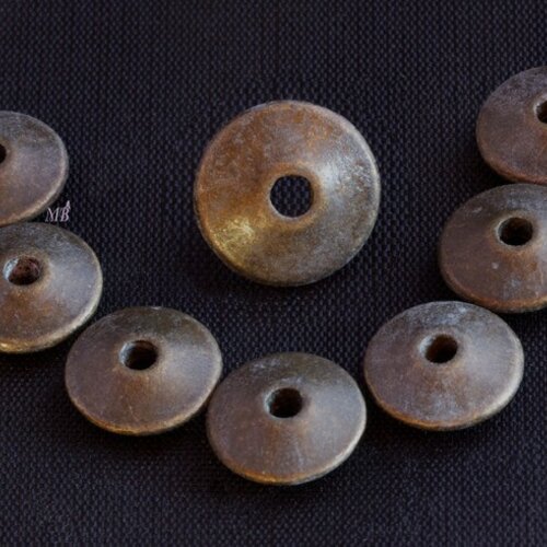10 perles disque bronze mat bicone diamètre 11mm