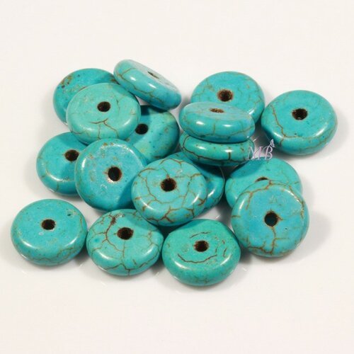 X20 perles lentilles de turquoise heishi veiné 10mm