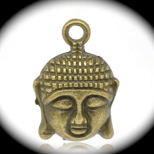 10 breloques tête de bouddha couleur bronze relief 22x20mm