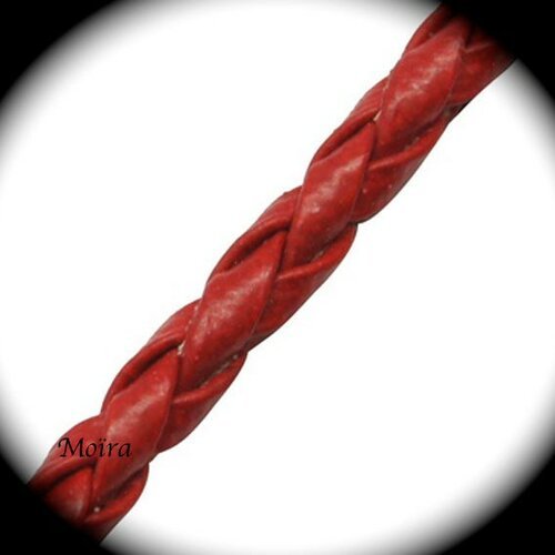 1mètre de cordon rouge  simili cuir tressé épaisseur 3mm
