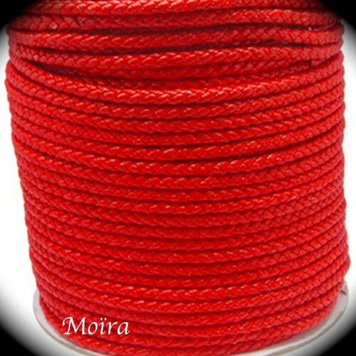 1mètre de cordon  tressé imitation simili cuir rouge vermillon  diamètre 6mm