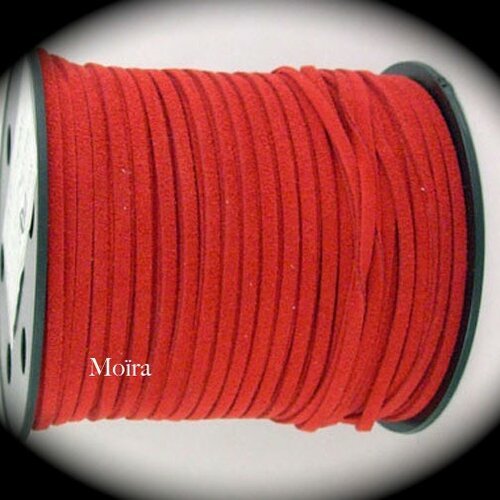 1mètre de cordon suédine plat rouge cerise diamètre 3x1,5m