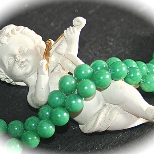 10 perles pierre jade vert forêt rondes 8mm