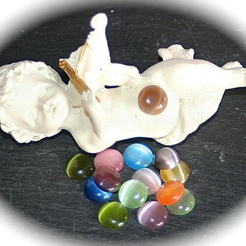10 cabochons oeil de chat multicolore rond fond plat 10mm