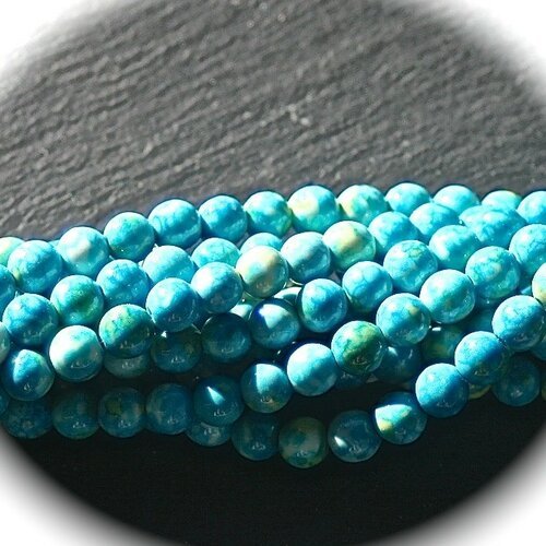 10 perles pierre jade marbré rondes 8mm bleu /vert/jaune