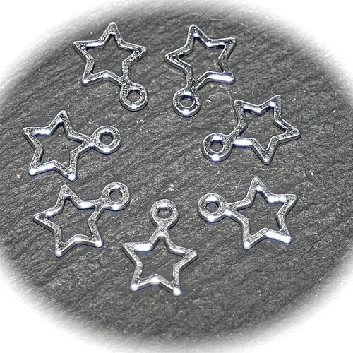 10 breloques  étoiles métal argenté découpées 11x10mm