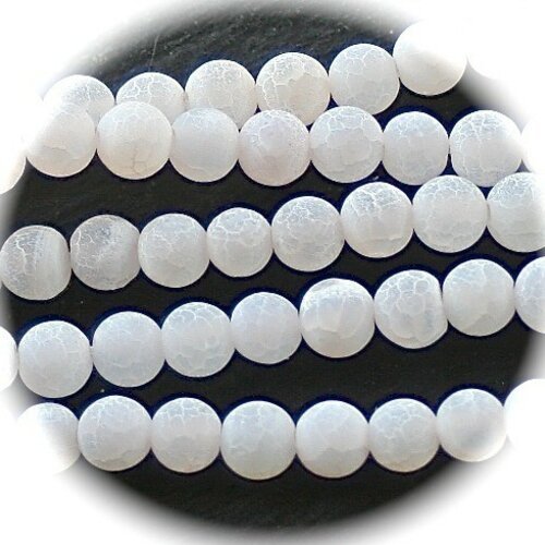 Lot de10 perles aspect givrée craquelées agate blanc neige 6mm