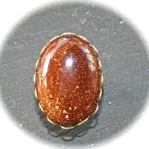 X1 cabochon pierre chocolat pailleté or "goldstone " ovale  18x25mm