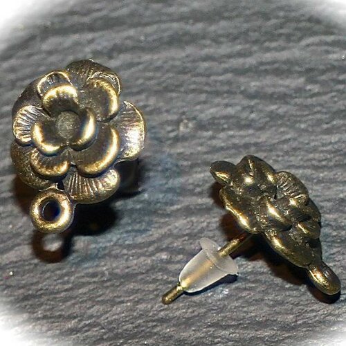 1 paire  boucle d 'oreille clou fleur bronze bouton de  rose