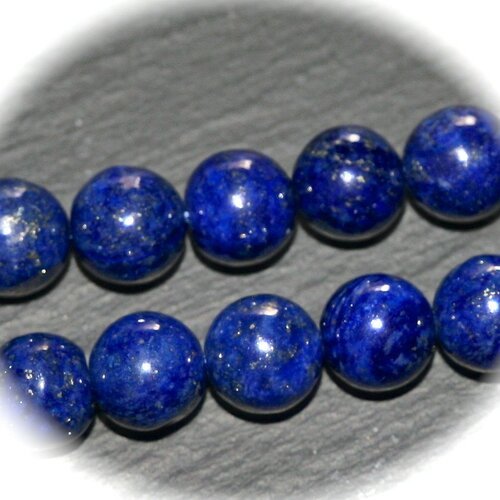 X10 perles rondes 10mm lapis-lazuli pailleté or