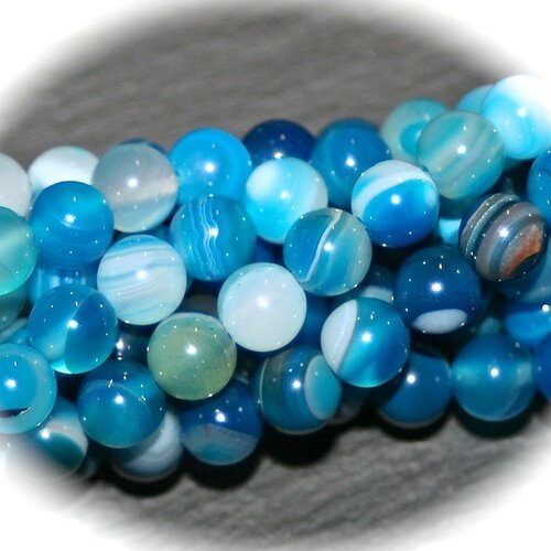 X10 perles d'agate bleu veinée 6mm