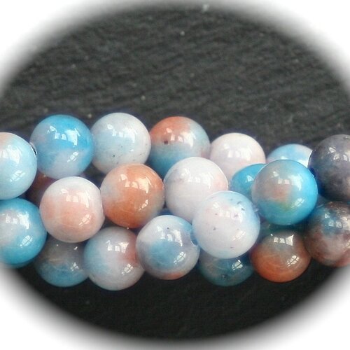 20 perles pierre jade bleu/marron ronde 6mm