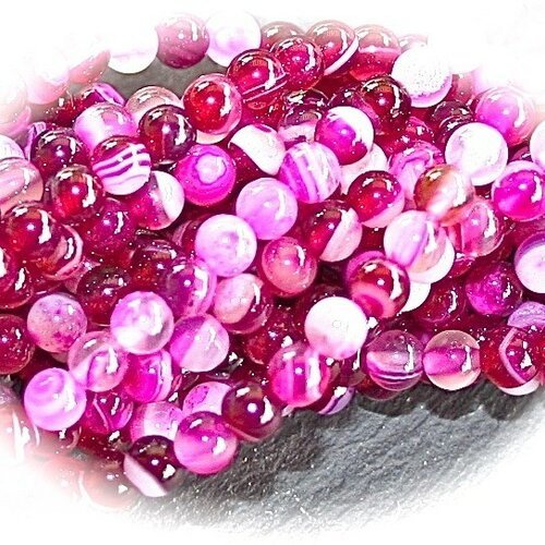 X20 perles d'agate framboise et rose veinée ronde 4mm