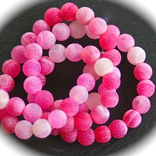 10 perles d'agates givrée aspect craquelées rose /blanc   6mm