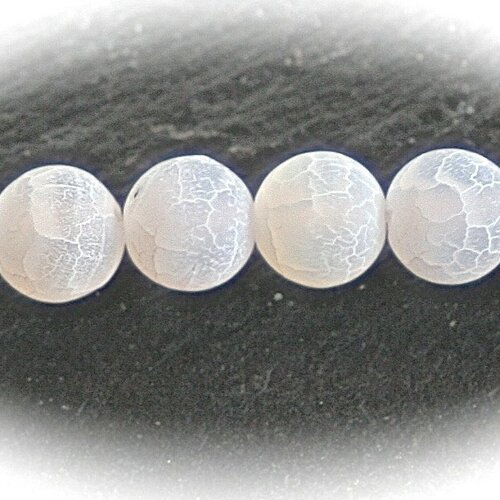 10 perles d'agates craquelées blanc neigeux 8mm