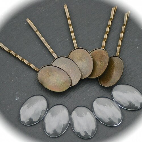 5 supports barrettes  cabochons ovale bronze18x24mm