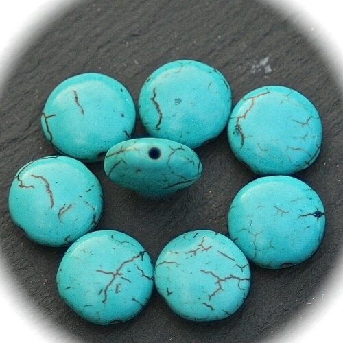 20 perles rondes plate  de turquoise howlite  veinée 12mm diamètre