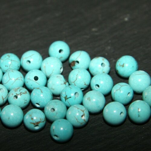 10 perles turquoise rondes veinée diametre  5/6mm